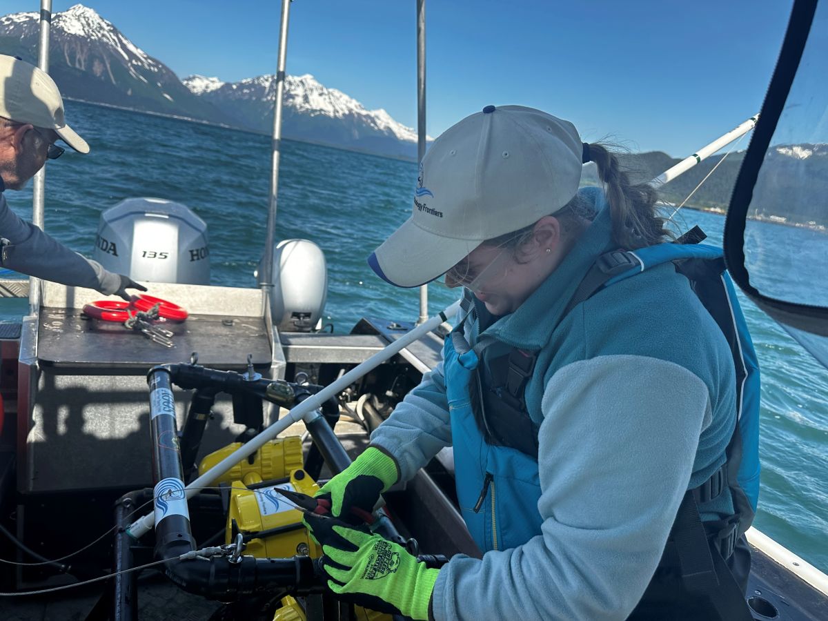 Researchers collecting marine data from a boat in Prince William Sound